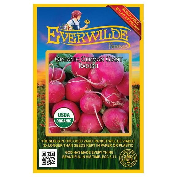 Everwilde Farms - 150 Organic German Giant Radish Seeds - Gold Vault Jumbo Bulk Seed Packet