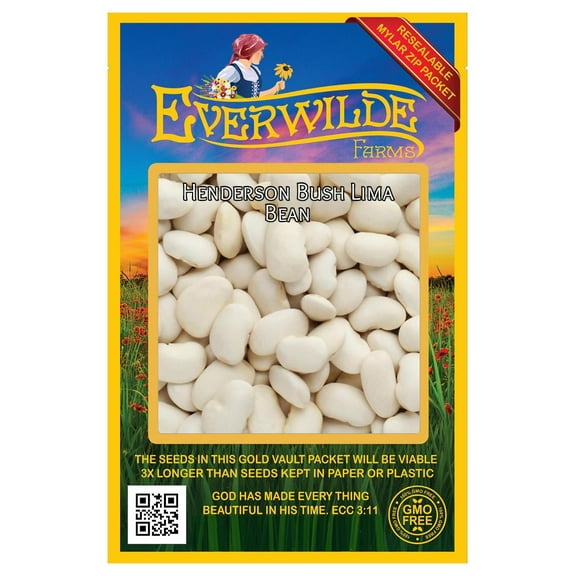 Everwilde Farms - 50 Henderson Bush Lima Bean Seeds - Gold Vault Seed Packet