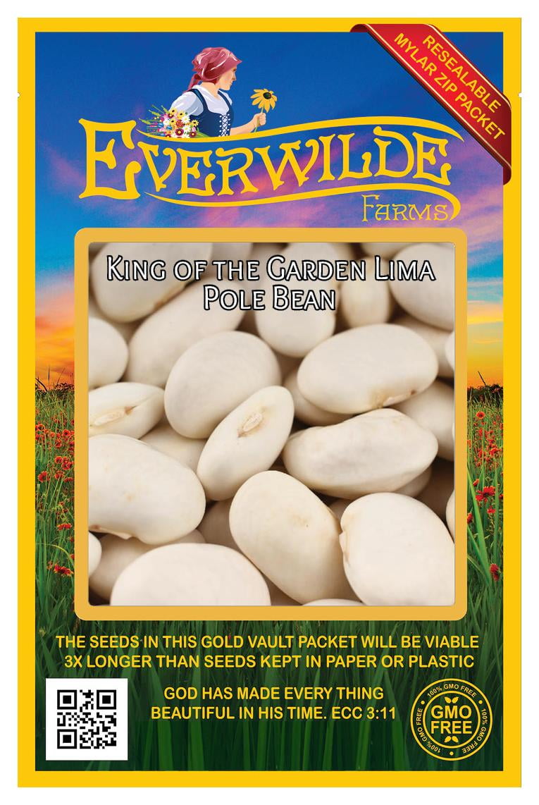 Everwilde Farms 20 King of the Garden Lima Pole Bean Seeds Gold Vault Jumbo Bulk Seed Packet