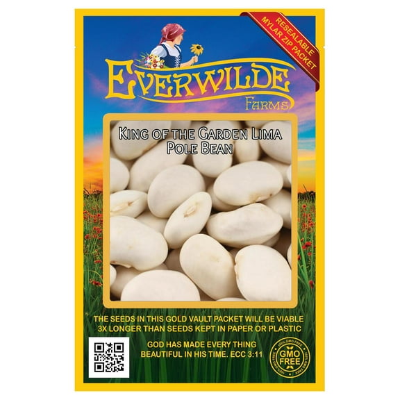Everwilde Farms - 20 King of the Garden Lima Pole Bean Seeds - Gold Vault Jumbo Bulk Seed Packet