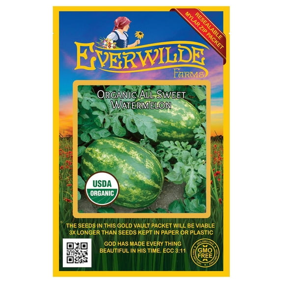 Everwilde Farms - 20 Organic All Sweet Watermelon Seeds - Gold Vault Jumbo Bulk Seed Packet