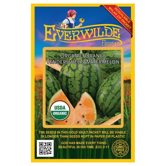 Everwilde Farms - 20 Organic Orange Tendersweet Watermelon Seeds - Gold Vault Jumbo Bulk Seed Packet