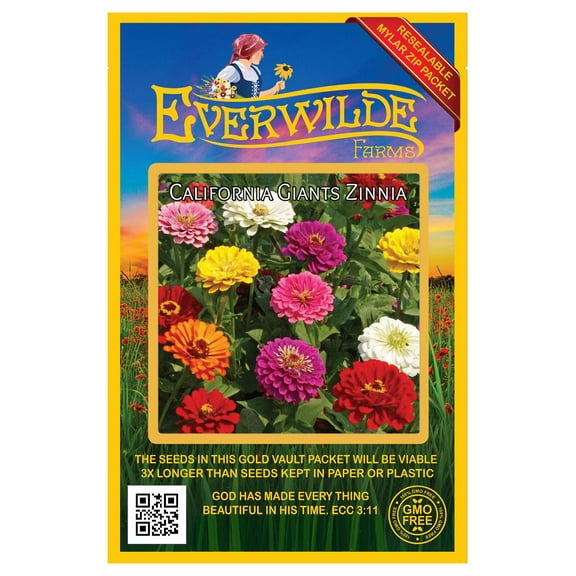 Everwilde Farms 200 California Giants Mixed Zinnia Flower Seeds, Annual Easy to Grow