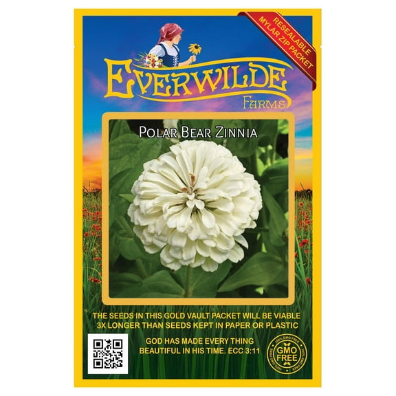 Everwilde Farms 200 Polar Bear Zinnia Flower Seeds, Resealable Mylar Packaging