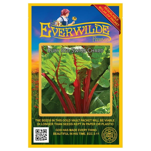 Everwilde Farms - 200 Ruby Red Swiss Chard Seeds - Gold Vault Jumbo Bulk Seed Packet