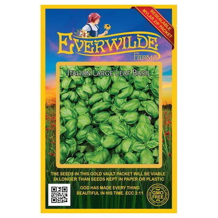 Everwilde Farms - 2000 Italian Large Leaf Basil Herb Seeds - Gold Vault Jumbo Bulk Seed Packet