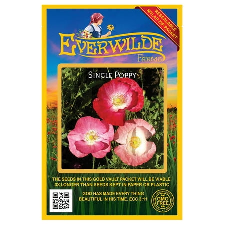 Everwilde Farms - 2000 Mixed Single Poppy Garden Flower Seeds - Gold Vault Jumbo Bulk Seed Packet