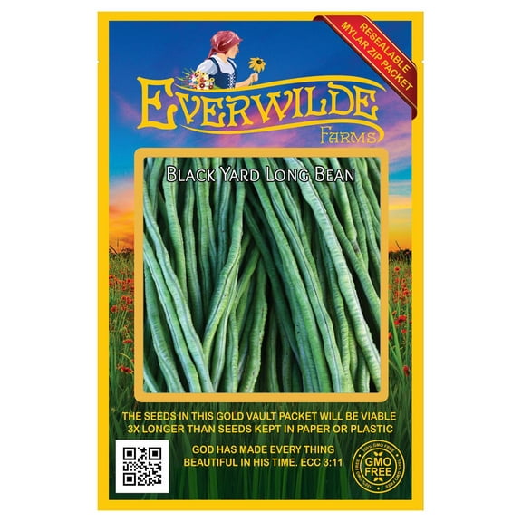Everwilde Farms - 25 Black Yard Long Bean Seeds - Gold Vault Seed Packet