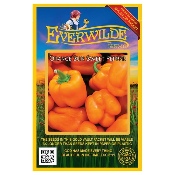 Everwilde Farms - 25 Orange Sun Sweet Pepper Seeds - Gold Vault Seed Packet