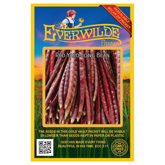 Everwilde Farms - 25 Red Yard Long Bean Seeds - Gold Vault Seed Packet