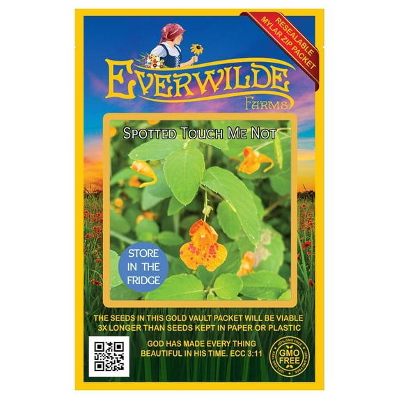 Everwilde Farms 25 Spotted Touch Me Not Flower Seeds, Resealable Mylar Packaging