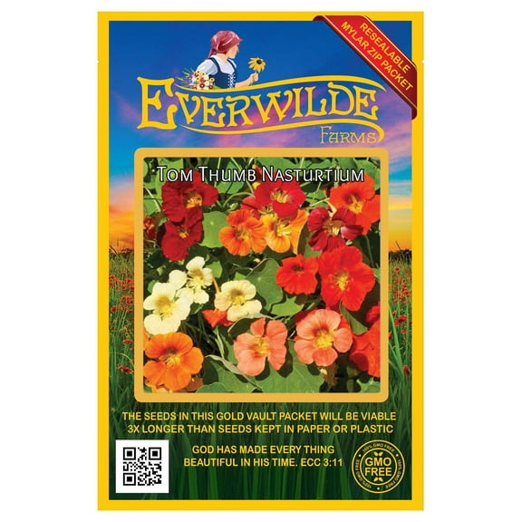 Everwilde Farms - 25 Tom Thumb Mix Nasturtium Wildflower Seeds - Gold Vault Seed Packet