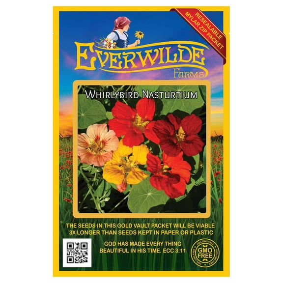 Everwilde Farms - 25 Whirleybird Mix Nasturtium Wildflower Seeds - Gold Vault Seed Packet