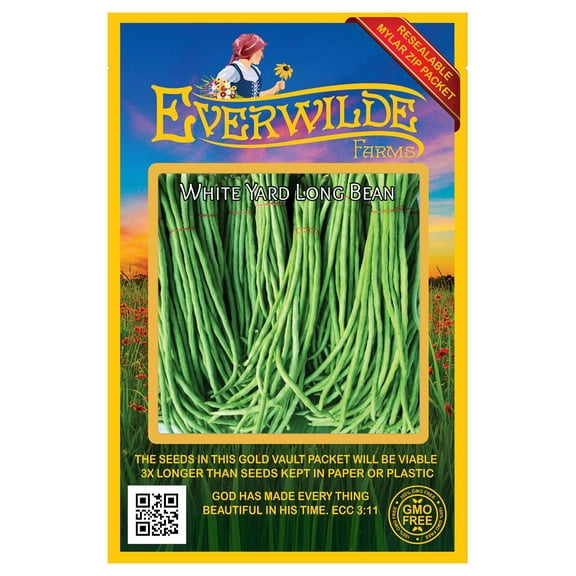 Everwilde Farms - 25 White Yard Long Bean Seeds - Gold Vault Seed Packet