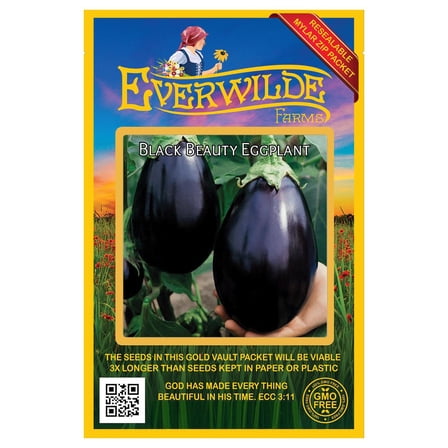 Everwilde Farms - 250 Black Beauty Eggplant Seeds - Gold Vault Jumbo Bulk Seed Packet
