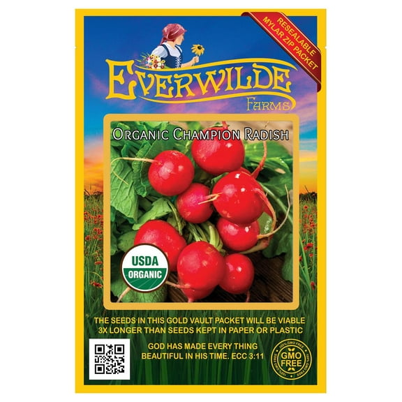 Everwilde Farms - 250 Organic Champion Radish Seeds - Gold Vault Jumbo Bulk Seed Packet
