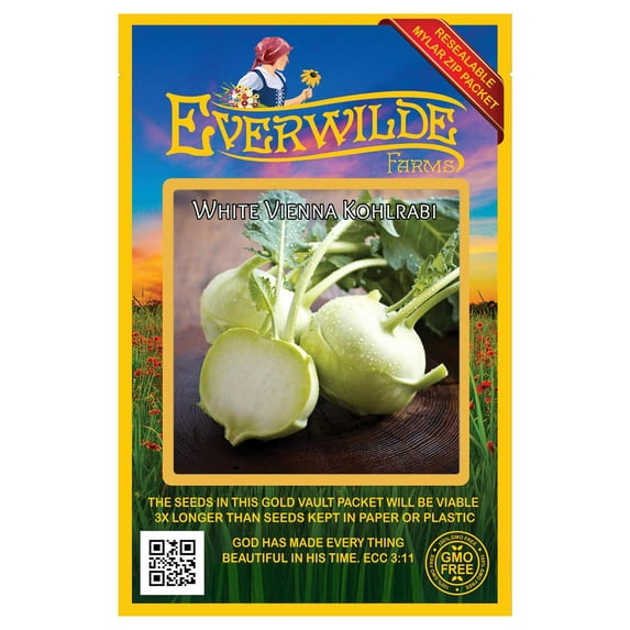 Everwilde Farms - 250 White Vienna Kohlrabi Seeds - Gold Vault Jumbo Bulk Seed Packet