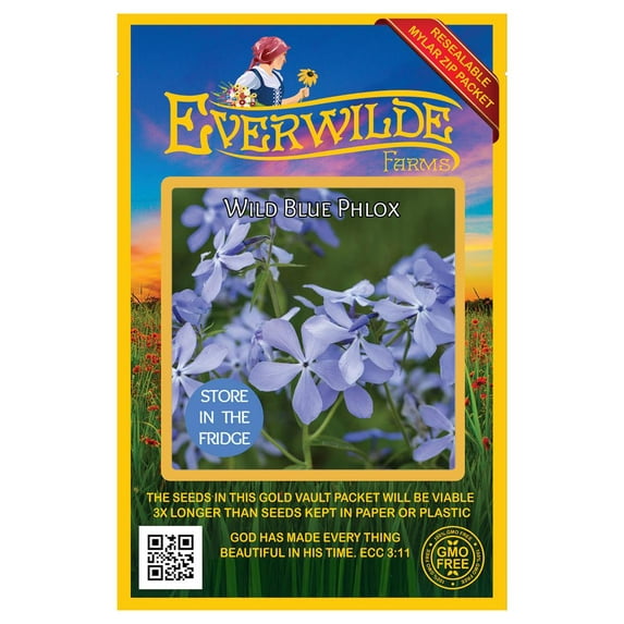 Everwilde Farms - 30 Wild Blue Phlox Native Wildflower Seeds - Gold Vault Seed Packet