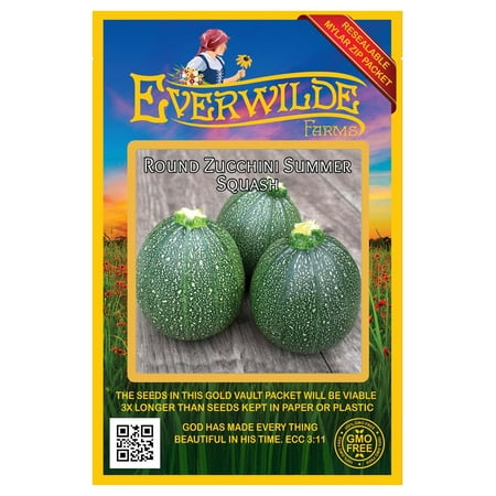 Everwilde Farms 40 Round Zucchini Plant Seeds, Open Pollinated Heirloom