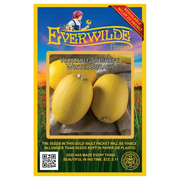 Everwilde Farms - 40 Vegetable Spaghetti Winter Squash Seeds - Gold Vault Seed Packet