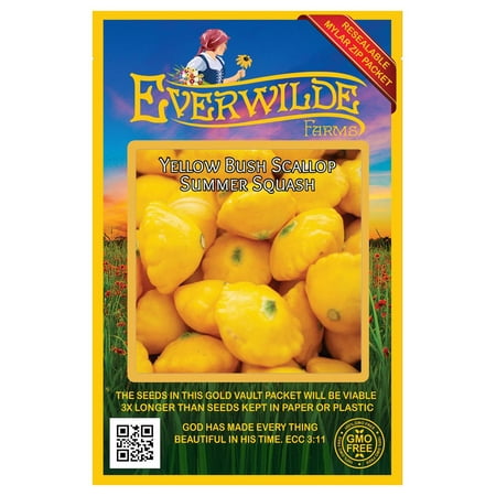 Everwilde Farms - 40 Yellow Bush Scallop Summer Squash Seeds - Gold Vault Jumbo Bulk Seed Packet