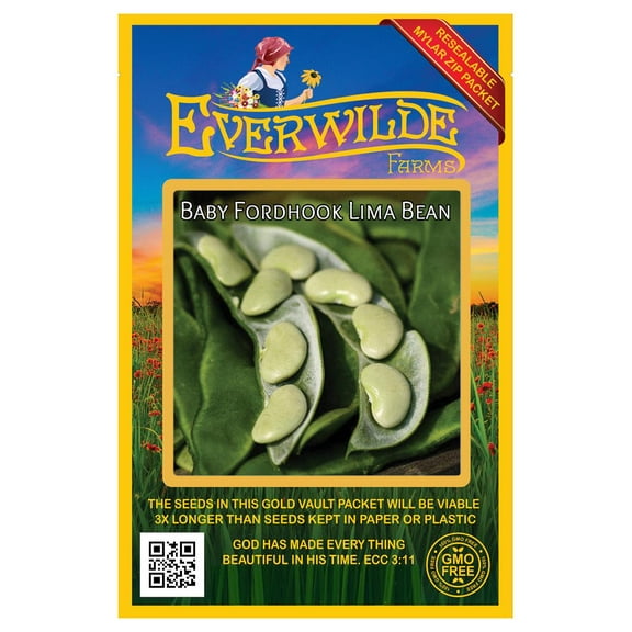 Everwilde Farms - 50 Baby Fordhook Lima Bean Seeds - Gold Vault Jumbo Bulk Seed Packet