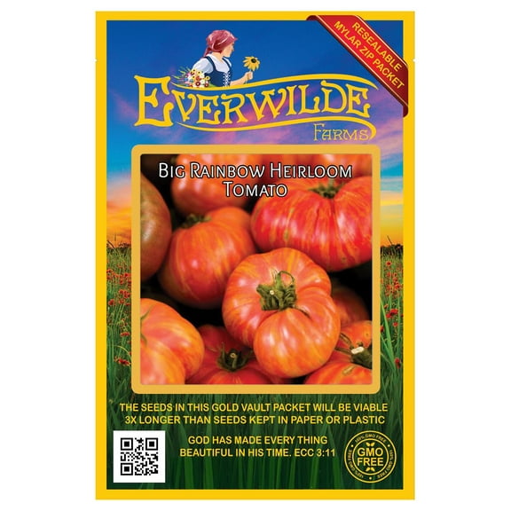 Everwilde Farms - 50 Big Rainbow Heirloom Tomato Seeds - Gold Vault Seed Packet