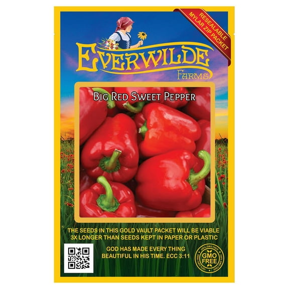 Everwilde Farms - 50 Big Red Sweet Pepper Seeds - Gold Vault Seed Packet