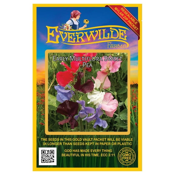 Everwilde Farms - 50 Early Multiflora Mixed Sweet Pea Garden Flower Seeds - Gold Vault Jumbo Bulk Seed Packet