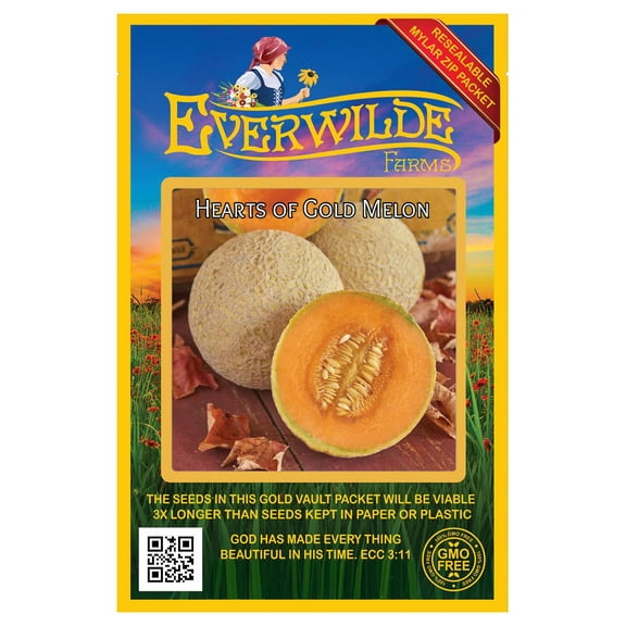 Everwilde Farms - 50 Hearts of Gold Melon Seeds - Gold Vault Jumbo Bulk Seed Packet