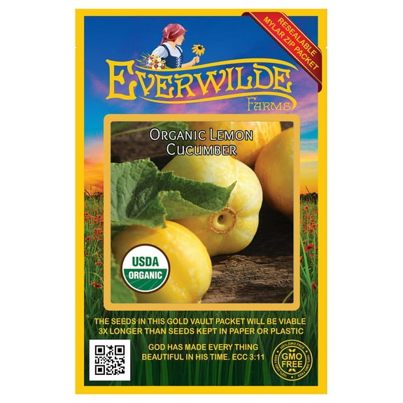 Everwilde Farms - 50 Organic Lemon Cucumber Seeds - Gold Vault Jumbo Bulk Seed Packet