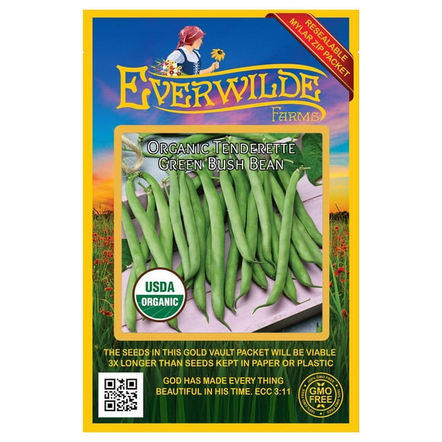Everwilde Farms 50 Organic Tenderette Green Bush Bean Seeds Gold