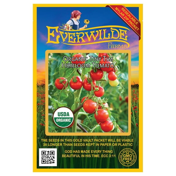 Everwilde Farms - 50 Organic Tiny Tim Heirloom Tomato Seeds - Gold Vault Jumbo Bulk Seed Packet