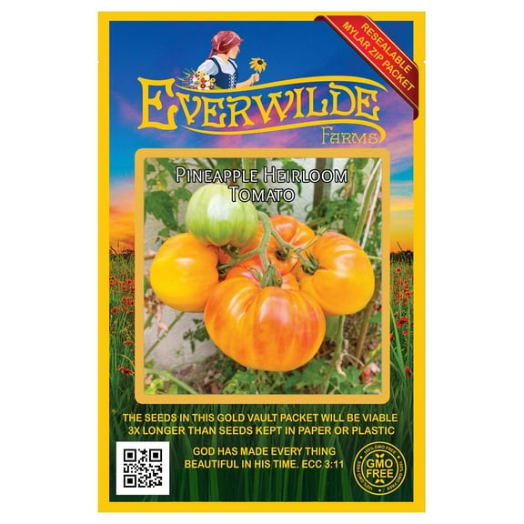 Everwilde Farms - 50 Pineapple Heirloom Tomato Seeds - Gold Vault Seed Packet