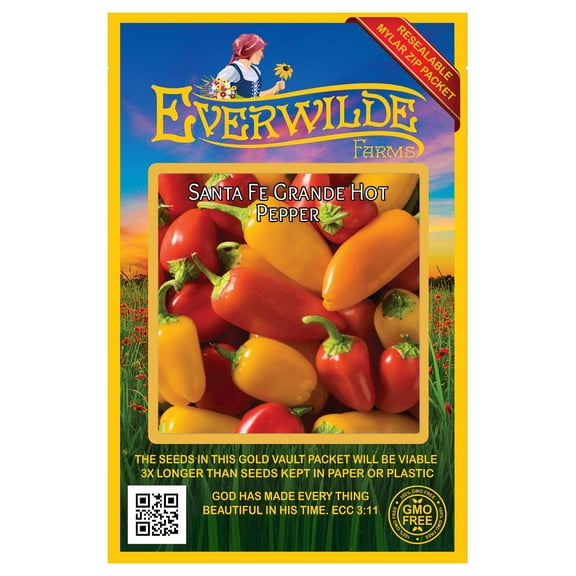 Everwilde Farms - 50 Santa Fe Grande Hot Pepper Seeds - Gold Vault Seed Packet