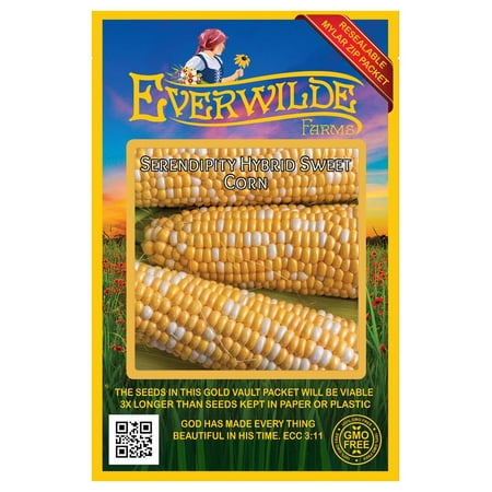 Everwilde Farms - 50 Serendipity F1 Hybrid Bicolor Sweet Corn Seeds - Gold Vault Jumbo Bulk Seed Packet