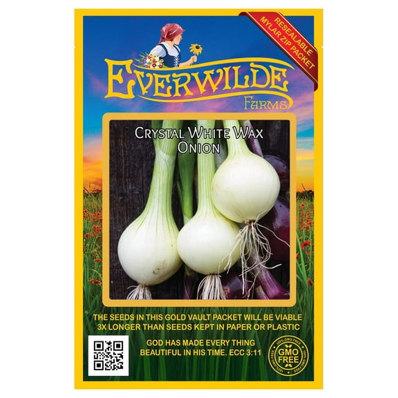 Everwilde Farms - 500 Crystal White Wax Onion Seeds - Gold Vault Jumbo Bulk Seed Packet