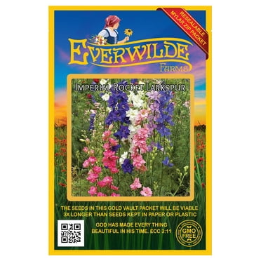 Everwilde Farms 500 Imperial Mixed Rocket Larkspur Flower Seeds, Resealable Mylar Packaging
