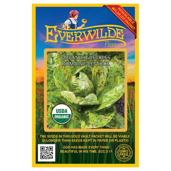 Everwilde Farms - 500 Organic Freckles Romaine Lettuce Seeds - Gold Vault Jumbo Bulk Seed Packet