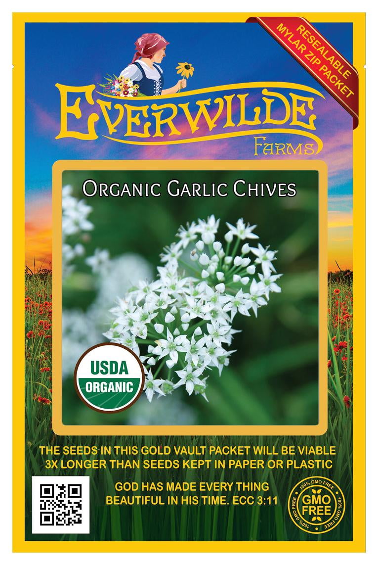 Everwilde Farms - 500 Organic Garlic Chives Herb Seeds - Gold Vault Jumbo Bulk Seed Packet