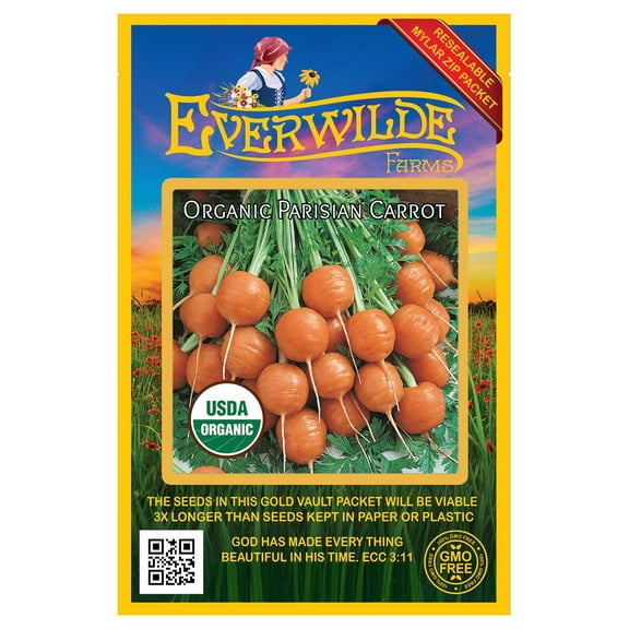 Everwilde Farms - 500 Organic Parisian Carrot Seeds - Gold Vault Jumbo Bulk Seed Packet