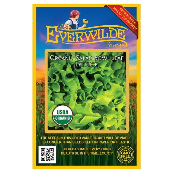 Everwilde Farms - 500 Organic Salad Bowl Leaf Lettuce Seeds - Gold Vault Jumbo Bulk Seed Packet
