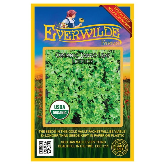 Everwilde Farms - 500 Organic Tango Leaf Lettuce Seeds - Gold Vault Jumbo Bulk Seed Packet