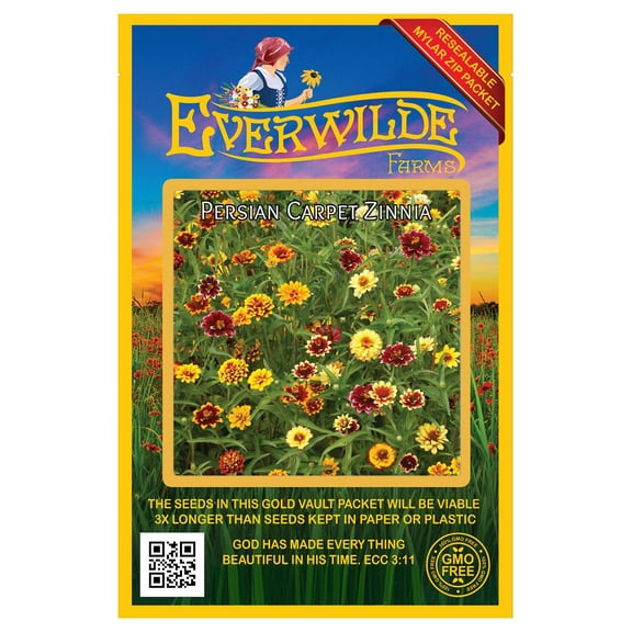 Everwilde Farms - 500 Persian Carpet Zinnia Garden Flower Seeds - Gold Vault Jumbo Bulk Seed Packet