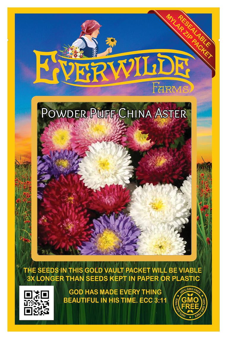 Everwilde Farms 500 Powder Puff Mixed China Aster Garden Flower Seeds