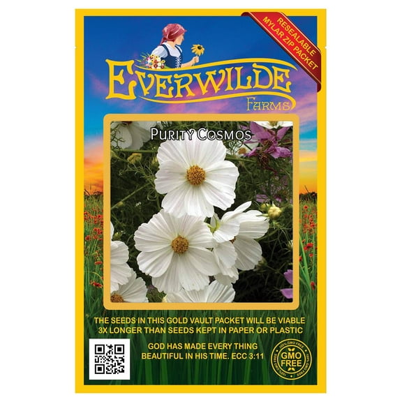Everwilde Farms - 500 Purity Cosmos Garden Flower Seeds - Gold Vault Jumbo Bulk Seed Packet