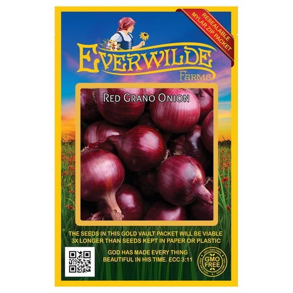 Everwilde Farms - 500 Red Grano Onion Seeds - Gold Vault Jumbo Bulk Seed Packet