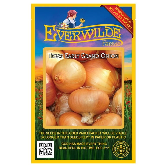 Everwilde Farms - 500 Texas Early Grano Onion Seeds - Gold Vault Jumbo Bulk Seed Packet