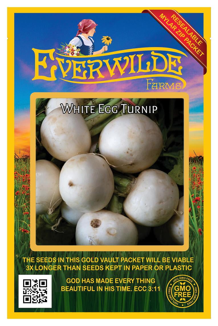 Everwilde Farms 500 White Egg Turnip Seeds Gold Vault Jumbo Bulk