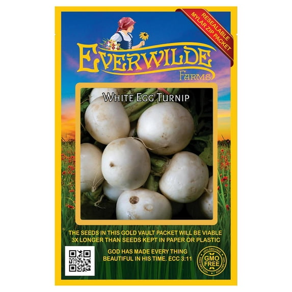 Everwilde Farms - 500 White Egg Turnip Seeds - Gold Vault Jumbo Bulk Seed Packet